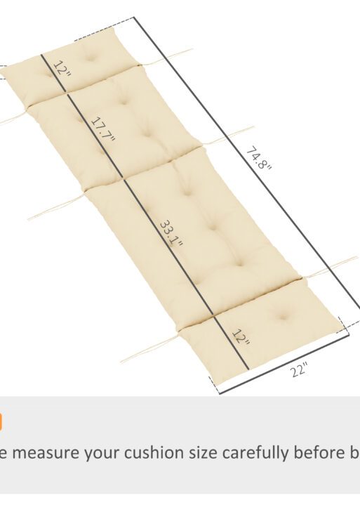 Outdoor Chaise Lounge Cushion, Tufted Thick Patio Lounge Chair Cushion with Ties, 74.8 in. x 22 in. x 4 in., Beige