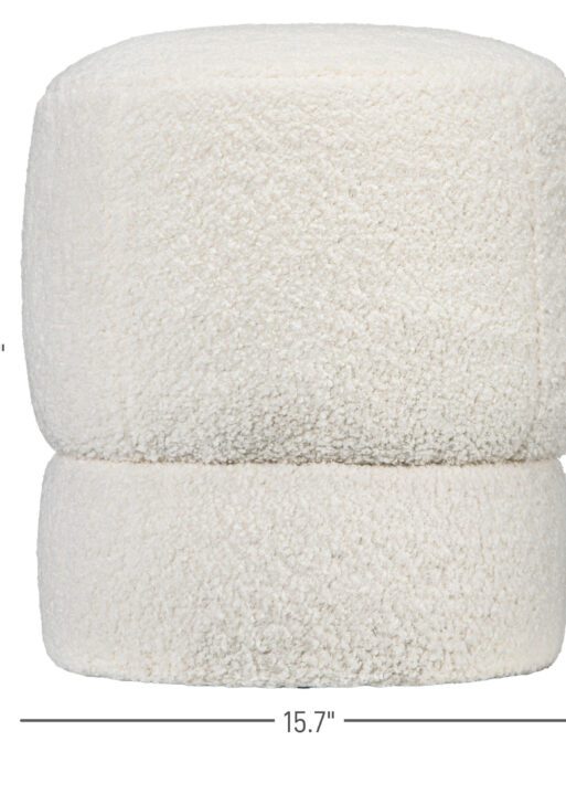 Round Ottoman, Upholstered Foot Stool, Teddy Fleece Fabric for Living Room, Entryway, White