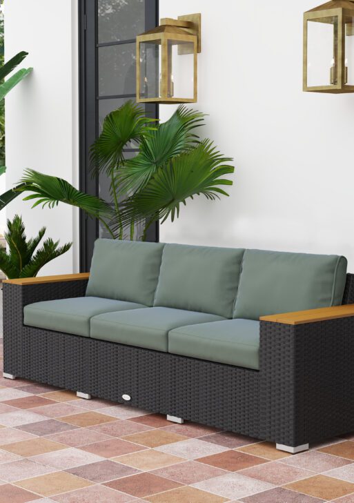 3-Seat Outdoor Patio Sofa, PE Wicker Outdoor Couch with Extra Wide Deep Seat, Wide Armrests 4" Cushions, Dark Gray