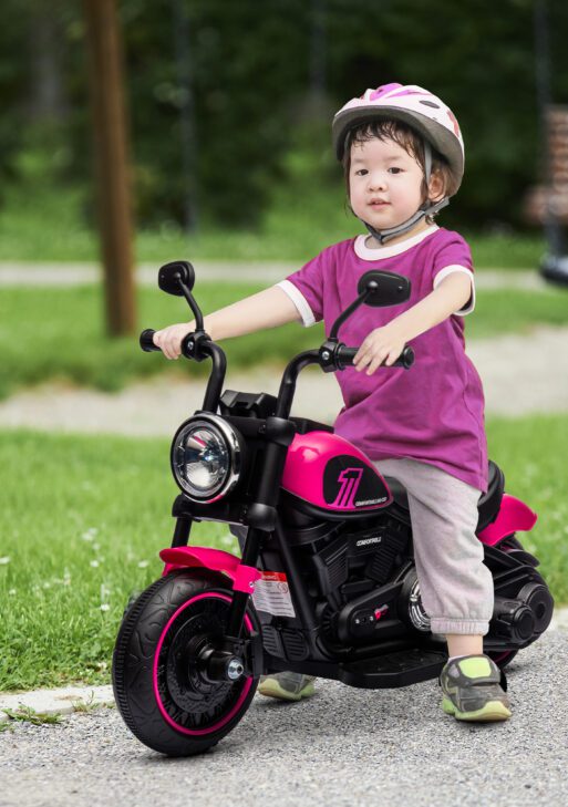 6V Kids Motorcycle w/ Training Wheels, Single-Button Start, Pink
