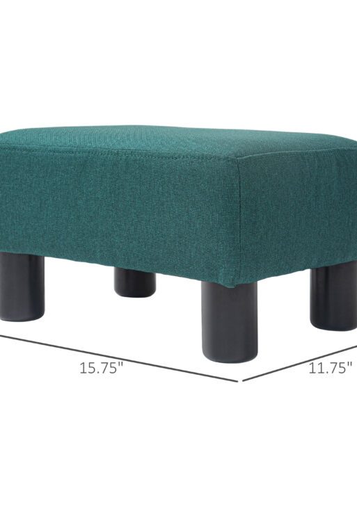 Small Ottoman Foot Rest, Foot Stool with Linen Fabric Upholstery and Plastic Legs, Cube Ottoman, Green