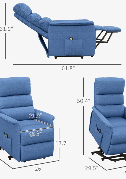 Power Lift Chair for Seniors, Electric Lift Recliner Chair with Remote Control, Side Pockets for Living Room, Blue
