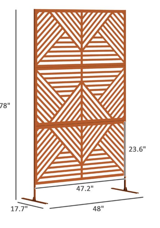 Decorative Privacy Fence Screen, Metal Outdoor Privacy Screen Climbing Plant Trellis with Stand, Rhombus Brown