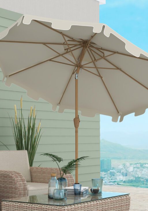 8.8' Patio Umbrella with Push Button Tilt and Crank, Cream White