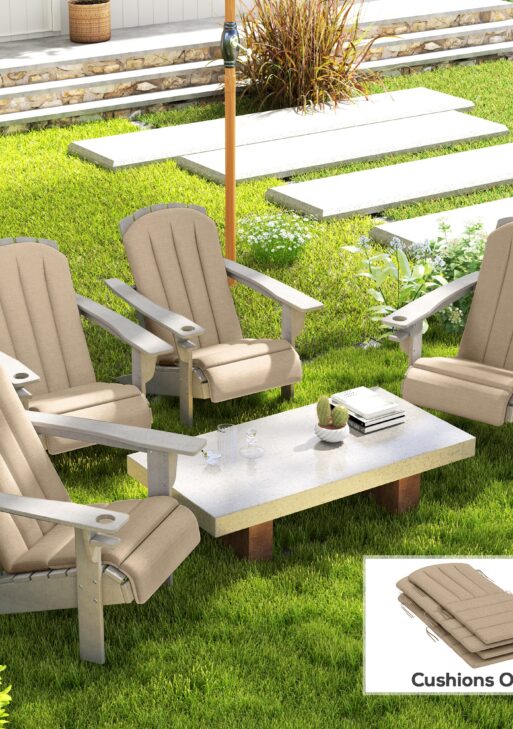 Set of 4 Outdoor Chair Cushions, High Back Adirondack Chair Cushion with Ties, High-Density Foam, Beige