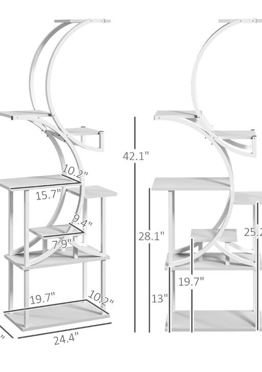 Plant Stand Indoor, 8 Tier 62" S-Shaped Plant Shelf, Corner Plant Rack for Multiple Plants, White