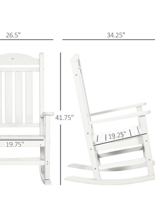2PCs Outdoor Rocking Chair with Armrests, Fade-Resistant Waterproof HDPE for Indoor & Outdoor, White