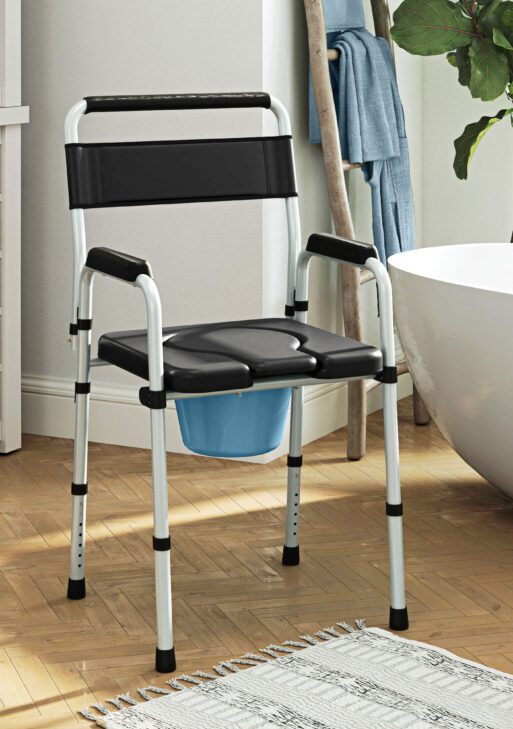 Bedside Commode Chair for Seniors, Adults, Handicap, Raised Toilet Seat with Arm, Adjustable Height, 331 lbs, Black