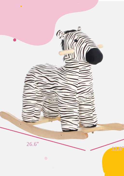 Zebra Shaped Kids Rocking Horse with Realistic Sound for 2-4 Years, Black
