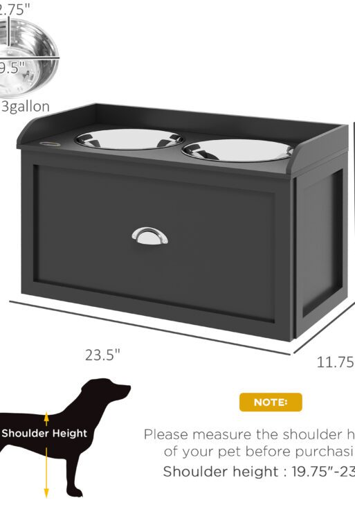 Pet Feeding Station Pet Dish Bowl Set with Storage, 2 Elevated Dog Bowls for Large Sized Dogs, Black