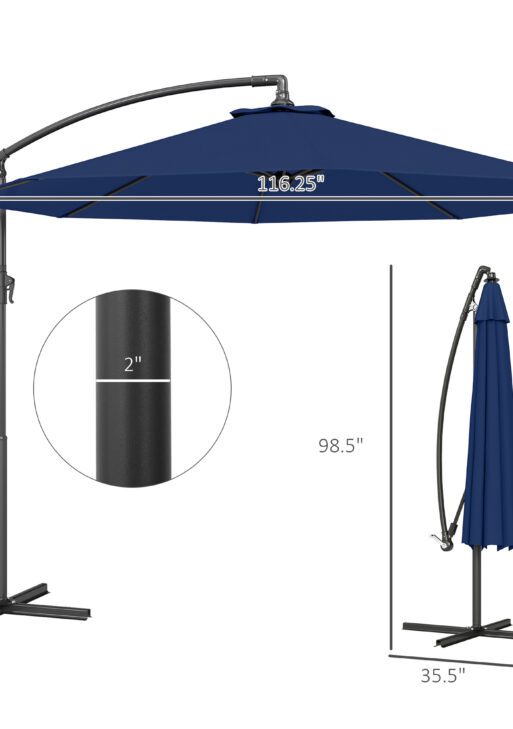 10' Cantilever Tilt Offset Patio Umbrella w/ UV & Water Safe Material & Cross Base (Weight Not Included), Navy Blue