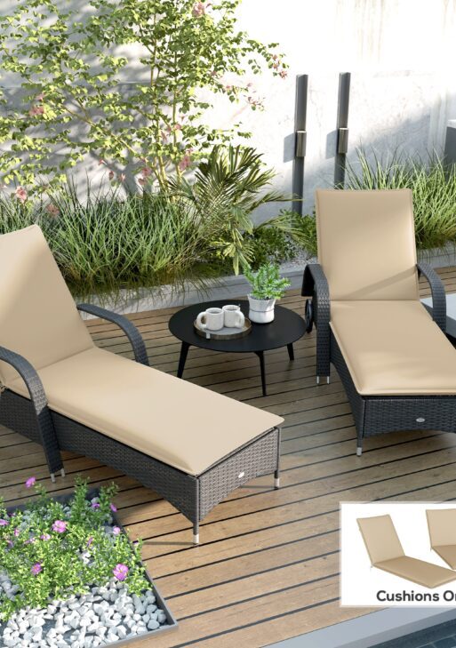 Foldable Chaise Lounge Cushion Set of 2, Outdoor Lounge Chair Cushion Set, UPF50+ 200gsm Fabric, 76" x 23", Beige