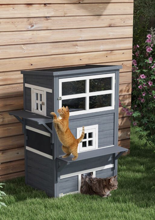 Cat House, Outdoor 3-Tier Kitty Shelter, Weather Resistant, w/ Escape Door
