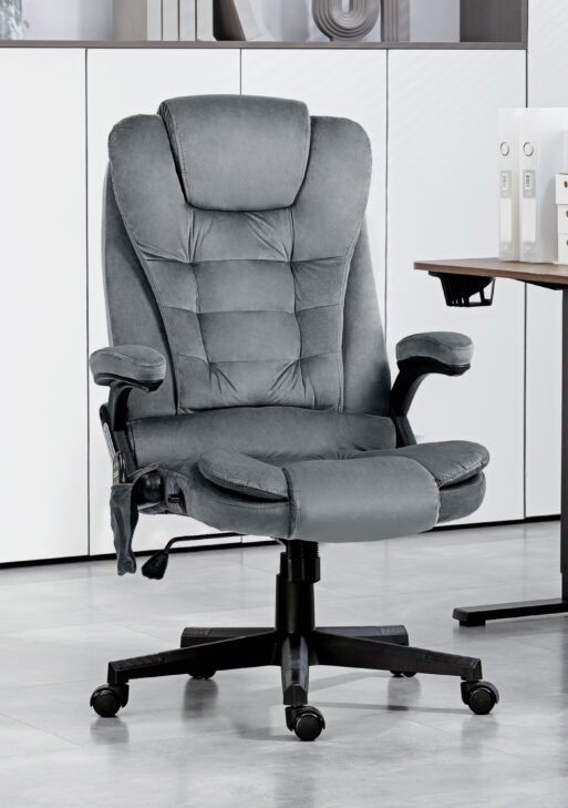 6 Point Executive Office Chair with Heat, Velvet High Back Vibrating Massage Office Chair, Dark Gray
