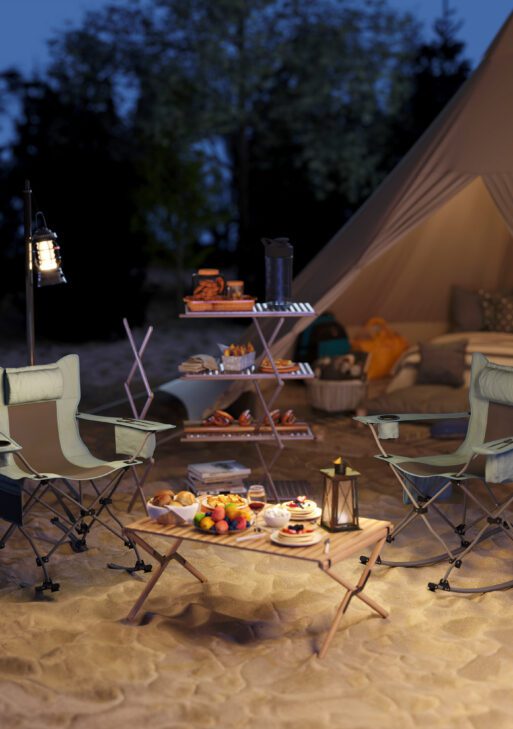 Folding Rocking Camping Chairs, Portable Chairs with Headrest, Cooler Bag, Cup Holder, Carry Bag, 2 Pack, Gray