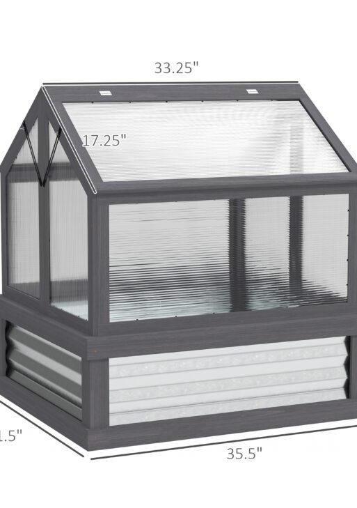 Raised Garden Flower Bed Kit with Greenhouse, Wooden Cold Frame Planter, 35.5" x 31.5" x 36", Gray