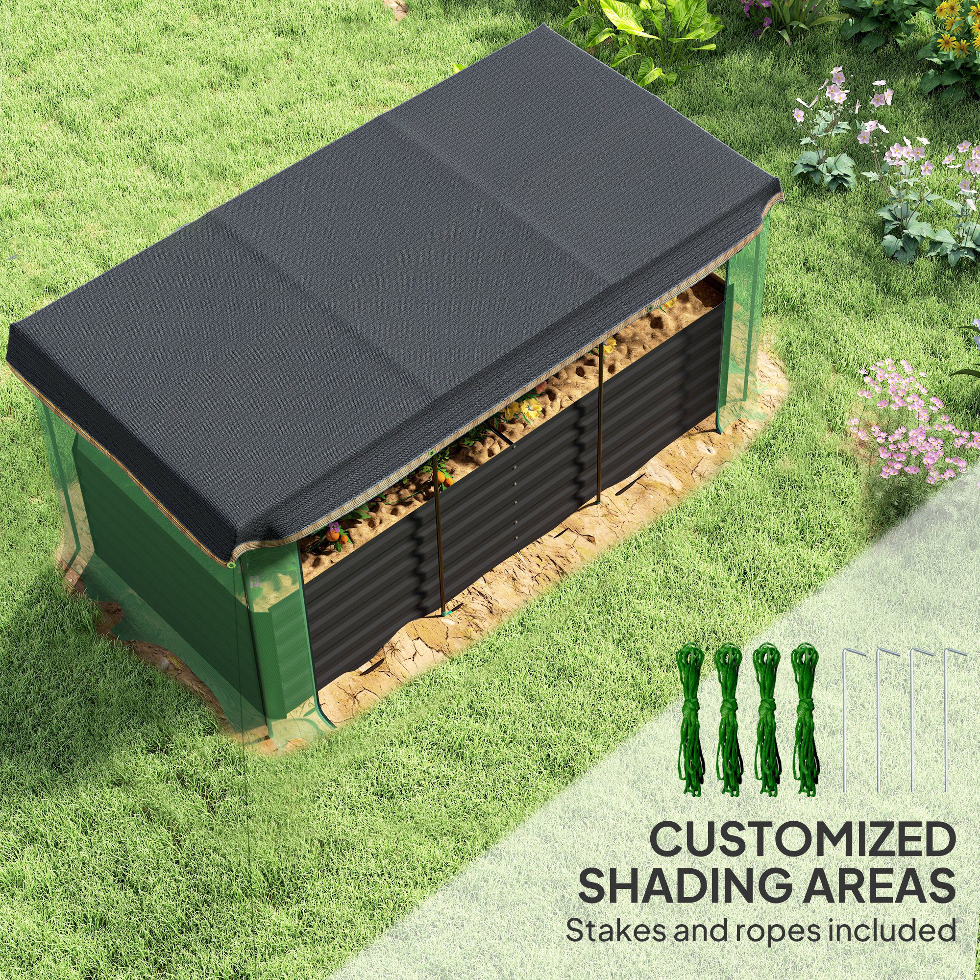 Galvanized Steel Planter Box with Crop Cage and Shade Cloth, Raised Garden Bed for Flowers, Veggies and Herbs, Dark Gray - Image 3