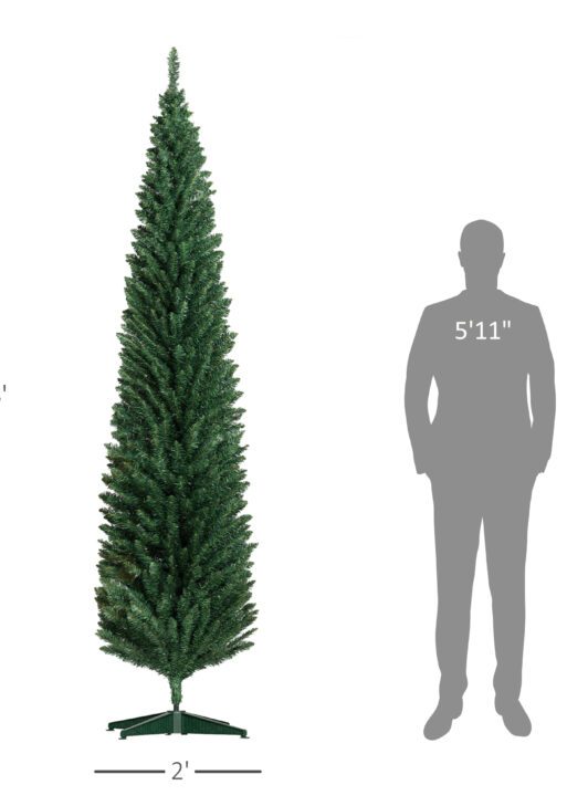 8ft Unlit Pencil Artificial Christmas Tree with Realistic Branches and 618 Tips, Plastic Base, Green