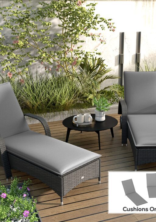 Foldable Chaise Lounge Cushion Set of 2, Outdoor Lounge Chair Cushion Set, UPF50+ 200gsm Fabric, 76" x 23", Gray