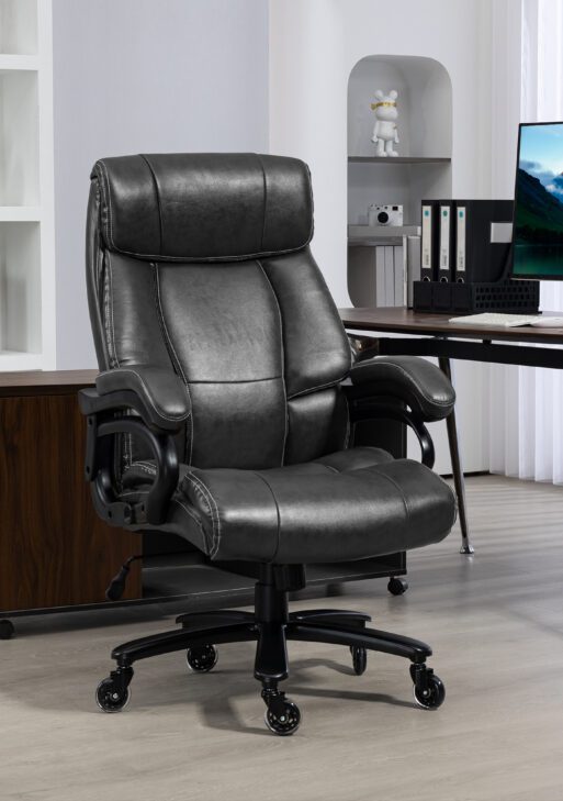Big and Tall Office Chair, 400 lbs, Executive Comfy Computer Chair with PU Leather, Swivel Wheels, Black