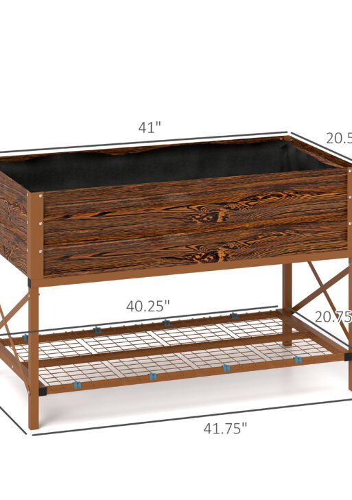 Galvanized Raised Garden Bed, Metal Planter Box with Legs, Storage Shelf and Bed Liner, Dark Brown