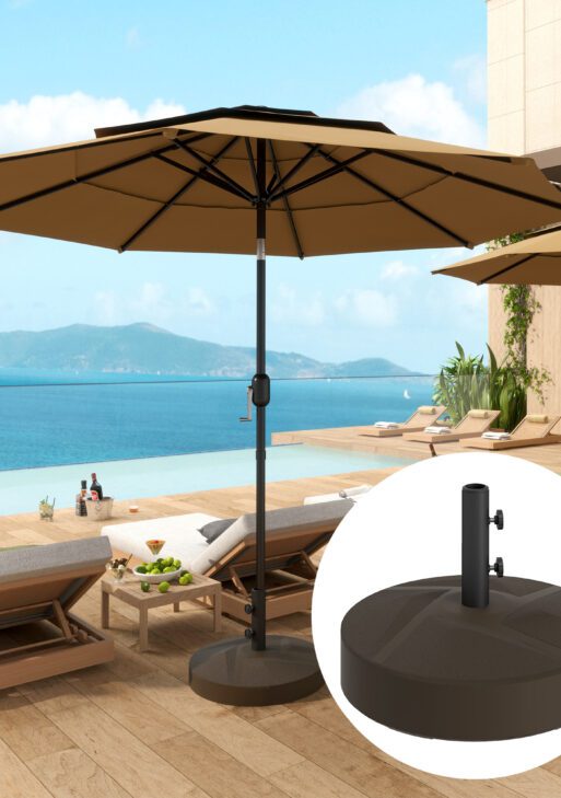 Patio Umbrella Base Holder, Heavy Duty Outdoor Umbrella Stand Base, Filled Up to 66lbs with Stand or 55lbs with Water for Garden, Poolside, Brown