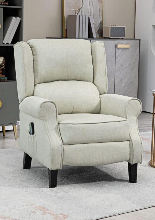 Vibrating Massage Recliner Chair with Heat, Wingback Push Back Reclining Chair for Living Room, Beige