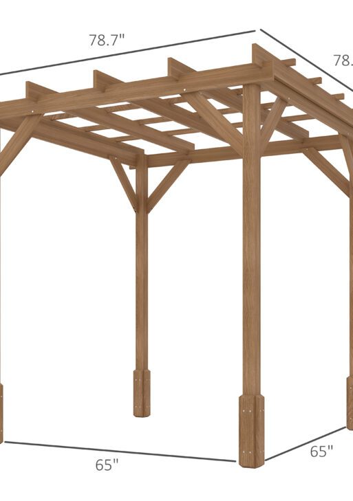6.6' x 6.6' Wood Pergola, Outdoor Gazebo Grape Trellis with Stable Structure for Climbing Plant Support, Dark Brown
