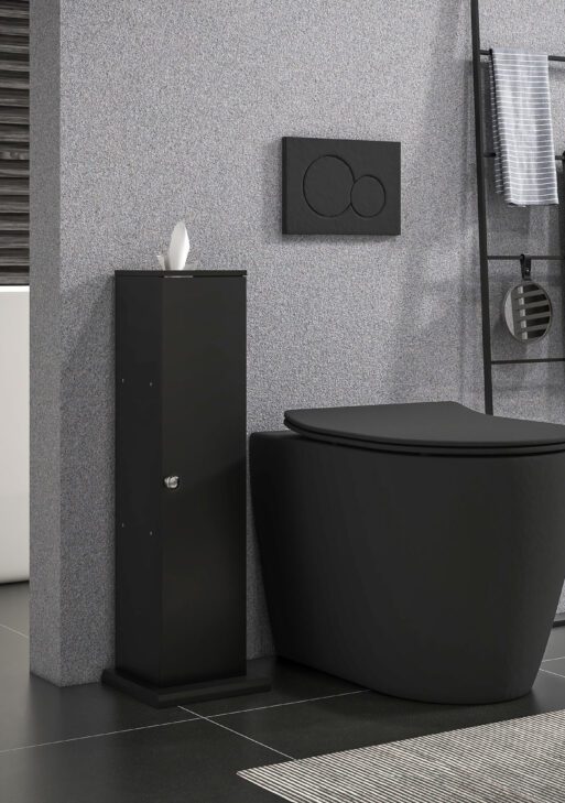 Small Toilet Paper Cabinet, Bathroom Corner Cabinet with Doors and Shelves for Paper Shampoo, Black