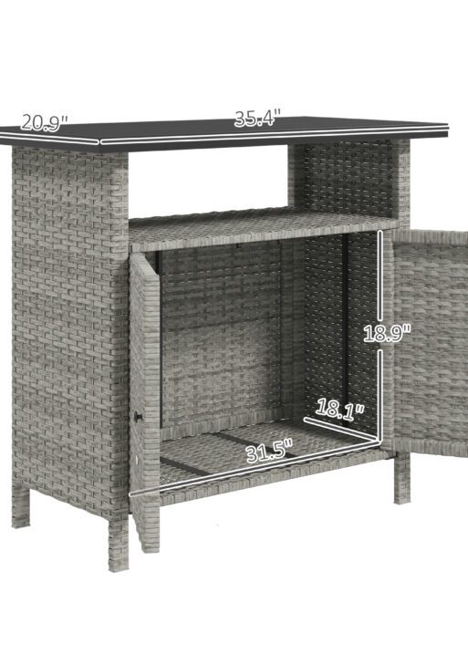 Wicker Outdoor Storage Cabinet with Two Doors and Shelf for Outdoor Pool Towel Storage, Gray