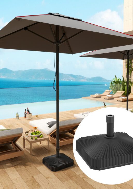 Square Patio Umbrella Base Holder, Heavy Duty Outdoor Umbrella Stand Base, Filled Up to 42lbs with Stand or 33lbs with Water for Garden, Poolside, Black
