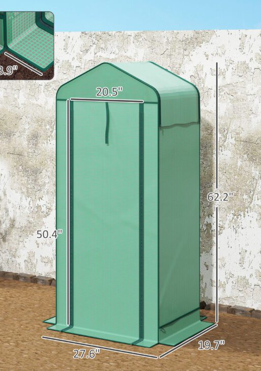 Mini Greenhouse with Screen Roof, 4 Tier Portable Small Greenhouse with High Strength PE Cover, Green