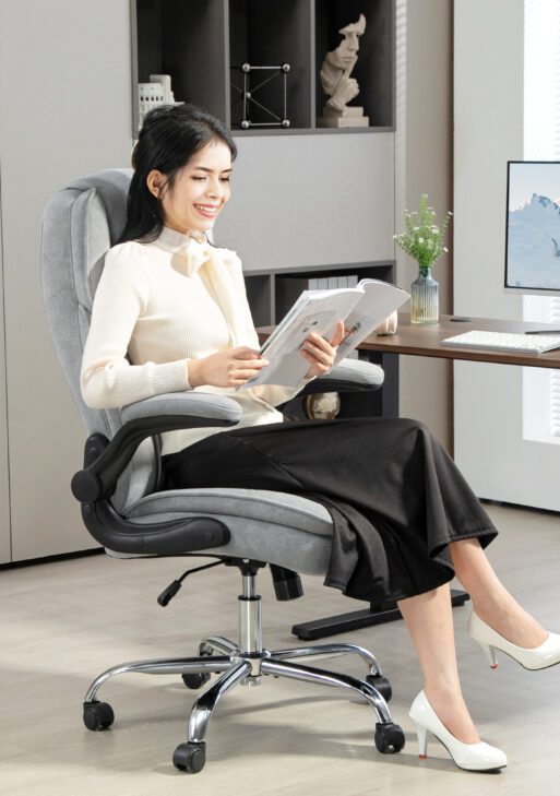 Executive Office Chair, Desk Chair with Flip-up Armrest, Diamond Fabric Computer Chair for Home Office, Gray