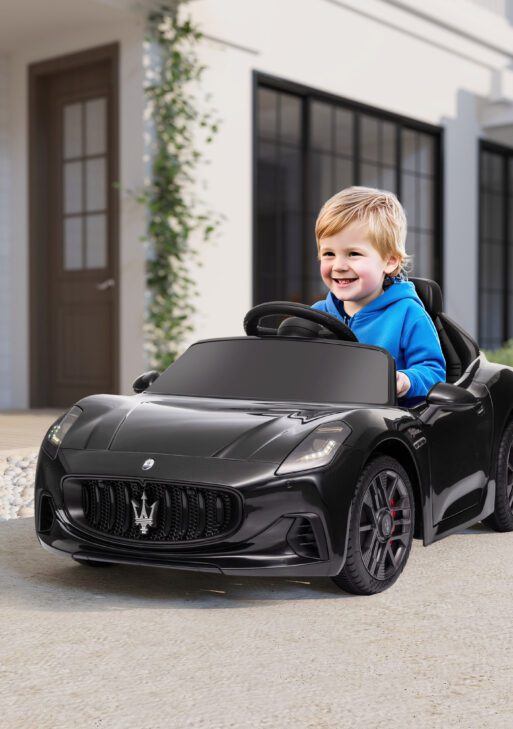 Maserati Gran Turismo Licensed 12V Kids Electric Car w/ Remote Control, Soft Start, LED Lights, Music, Horn, Black