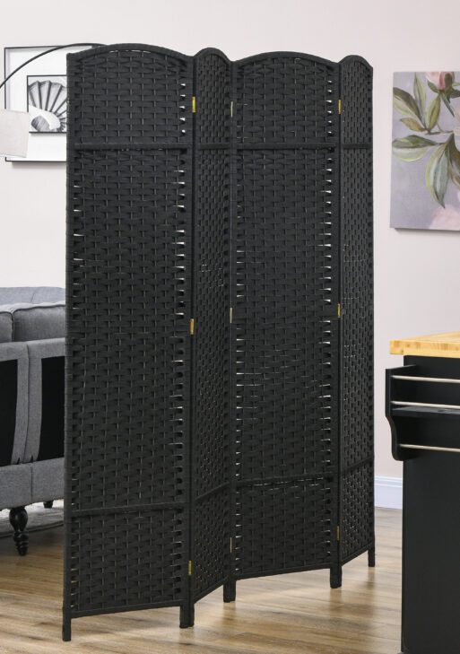 Folding Room Divider Screen 4 Panel 5.6 ' Tall Privacy Screen Freestanding Room Partition for Home Office, Black