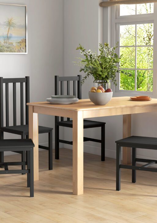Farmhouse Dining Table Chairs, Set of 4 Pine Wood Kitchen Table Chairs with Slat Back for Living Room, Bedroom, Black