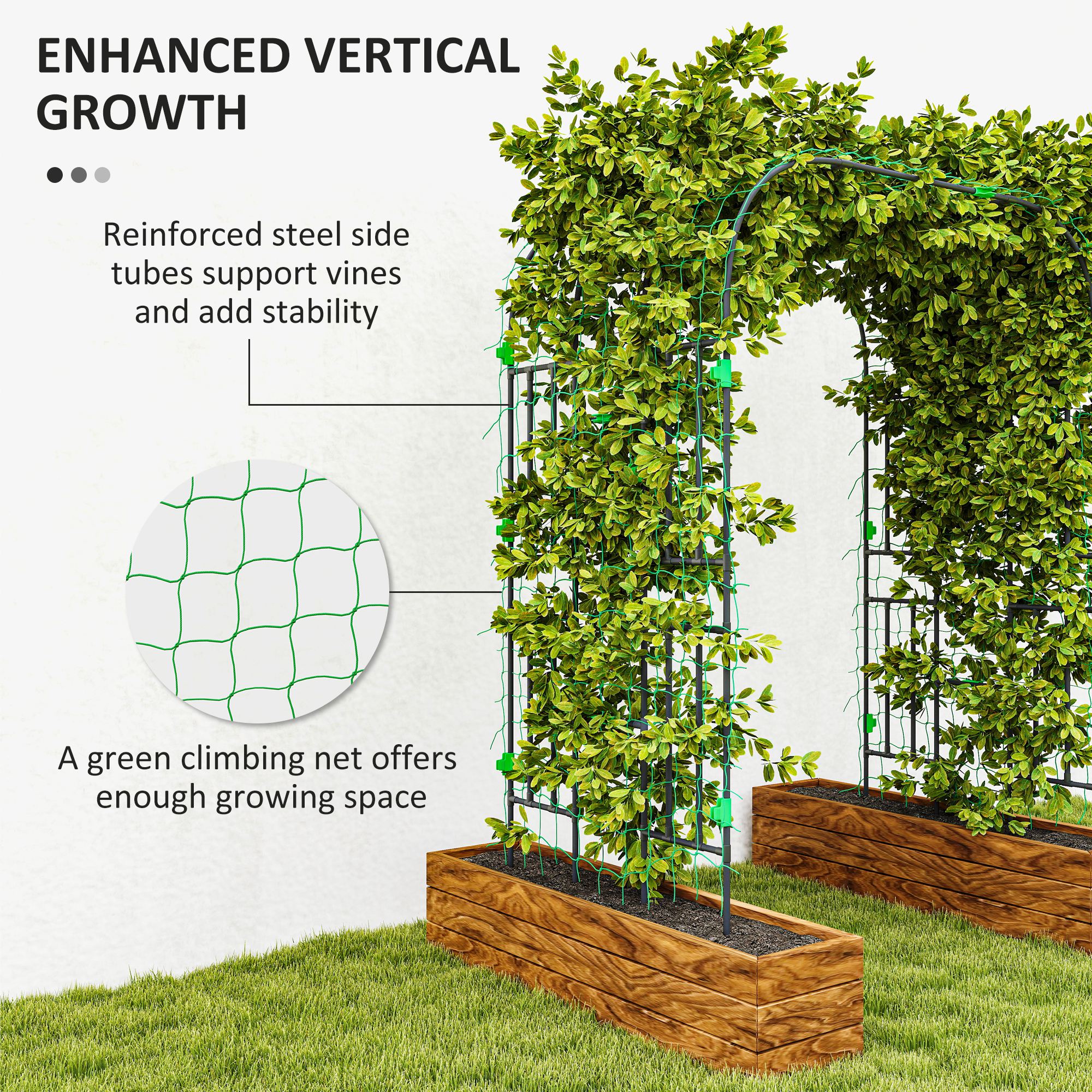 Garden Arch Trellis, 8 FT Tall Metal Plant Trellis Support with Climbing Net, Cucumber Trellis for Climbing Plants - Image 3
