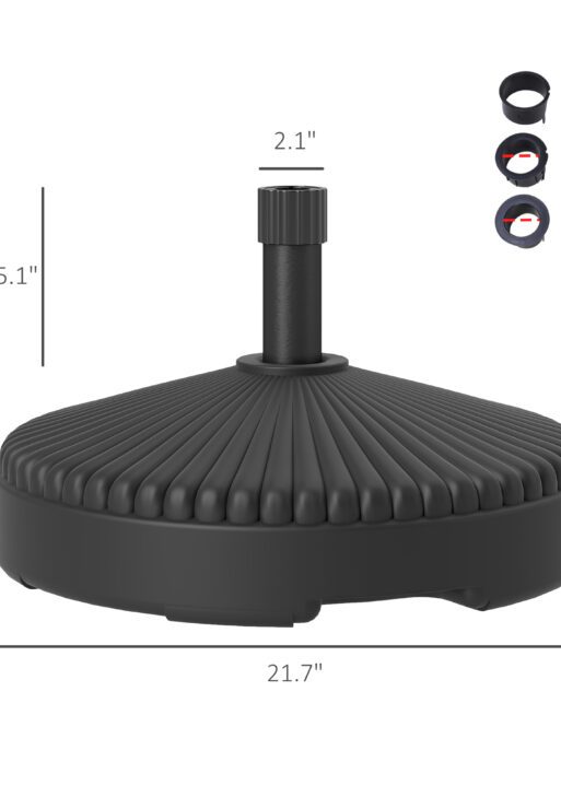 Round Patio Umbrella Base Holder, Heavy Duty Outdoor Umbrella Stand Base, Filled Up to 62lbs with Stand or 51lbs with Water for Garden, Poolside, Black