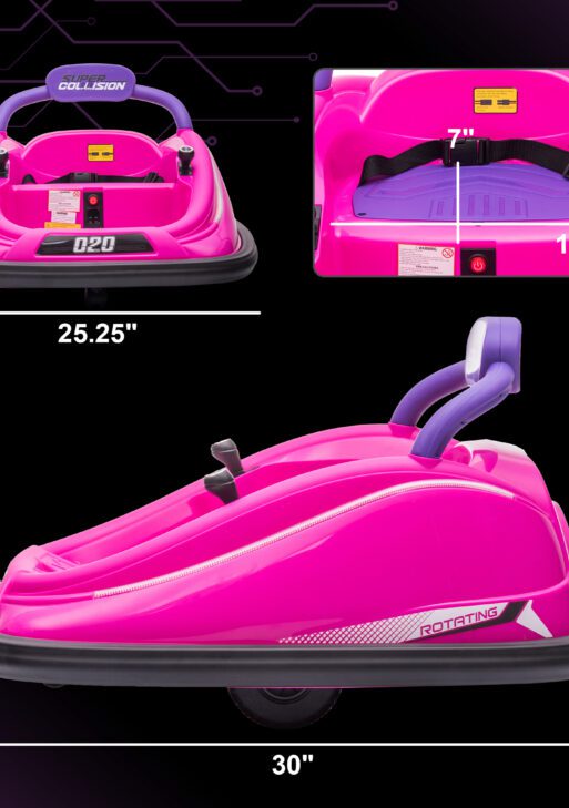 12V Kids Bumper Car Twins Motor with Parent Remote Control, Safety Belt, Lights, 360° Rotation, Pink