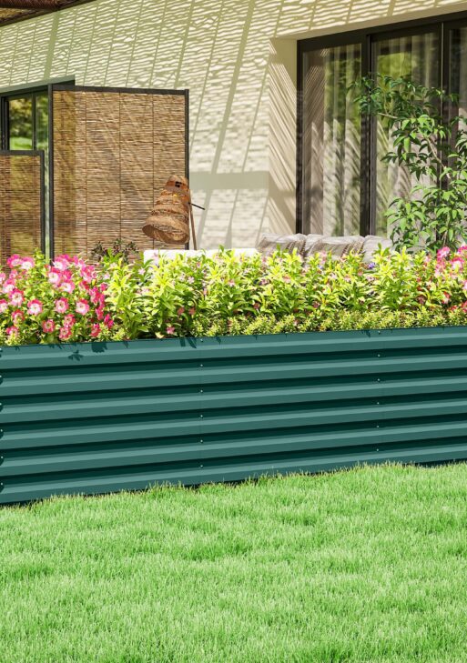 8x2x2ft Galvanized Raised Garden Bed Kit with Safety Edging for Flowers, Herbs and Vegetables, Green