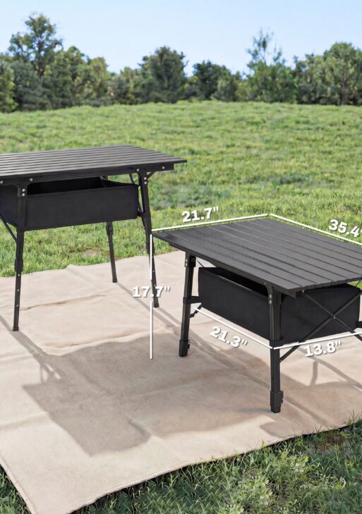 3ft Aluminum Small Folding Table, Portable Camping Table with Storage Bag, Carry Bag for Outdoor Picnic BBQ, Black