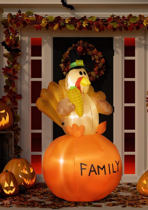 4.9ft Inflatable Thanksgiving Turkey, Blow Up LED Display for Garden Indoor Outdoor