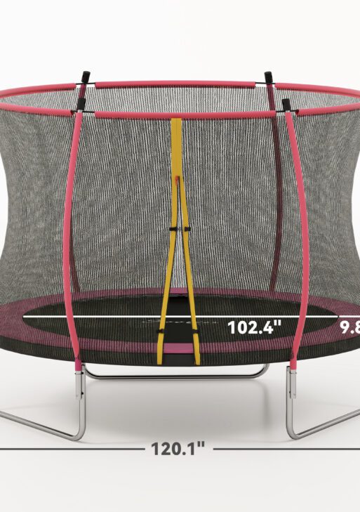 10ft Outdoor Trampoline with Net Enclosure, Curved Poles and Safety Pad, ASTM Approved, Pink