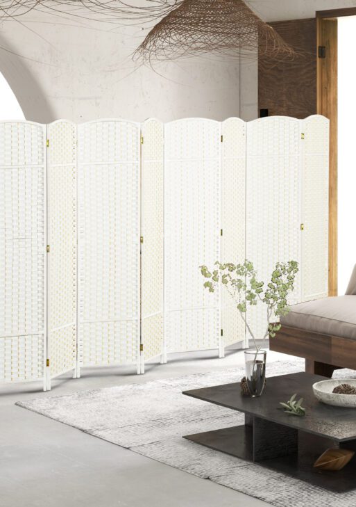 Folding Room Divider Screen 8 Panel 5.6 ' Tall Privacy Screen Freestanding Room Partition for Home Office, White