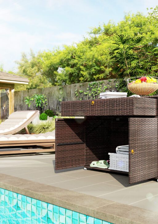 Outdoor Storage Cabinet, Waterproof PE Rattan Cabinet with Drawer for Indoor, Outdoor Swimming Pool, Mixed Brown