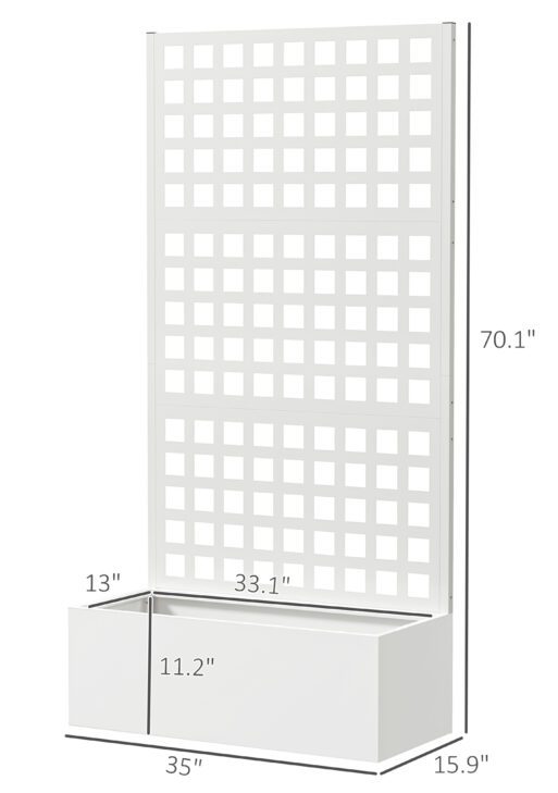 Galvanized Raised Garden Bed Planter Box with Trellis for Climbing Plants, Vegetable, Vines, 35" x 16" x 70", White