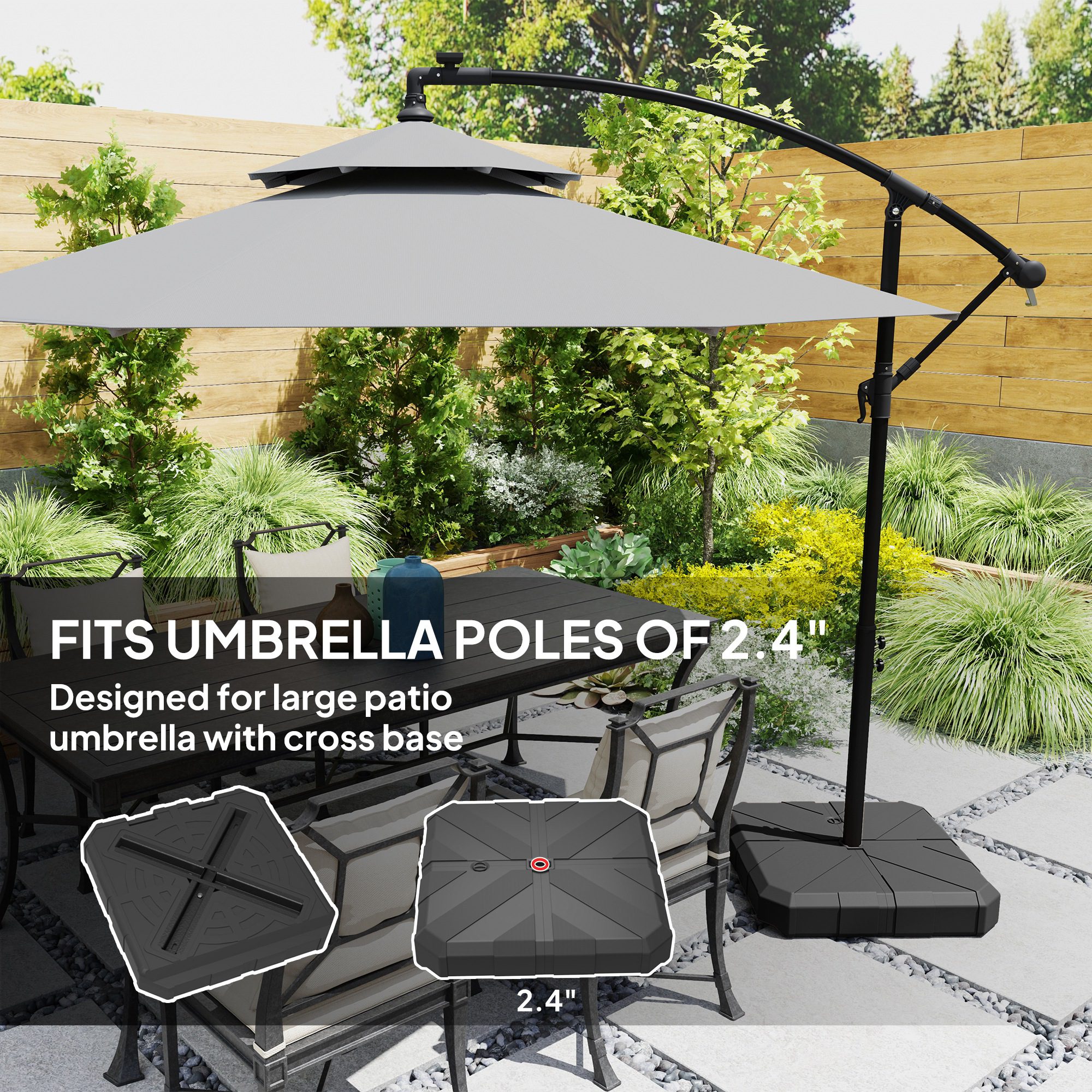 Square Patio Umbrella Base, Cantilever Offset Umbrella Base Heavy Duty Outdoor Umbrella Stand Base, Filled Up to 143lbs with Stand or 130lbs with Water for Garden Poolside, Black - Image 2