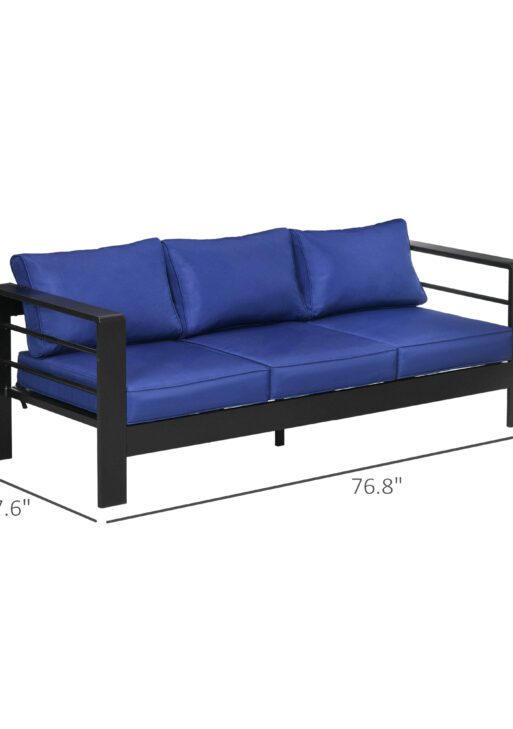 Patio Furniture with Cushions, Aluminum Outdoor Sofa with Wide Armrests, Navy Blue