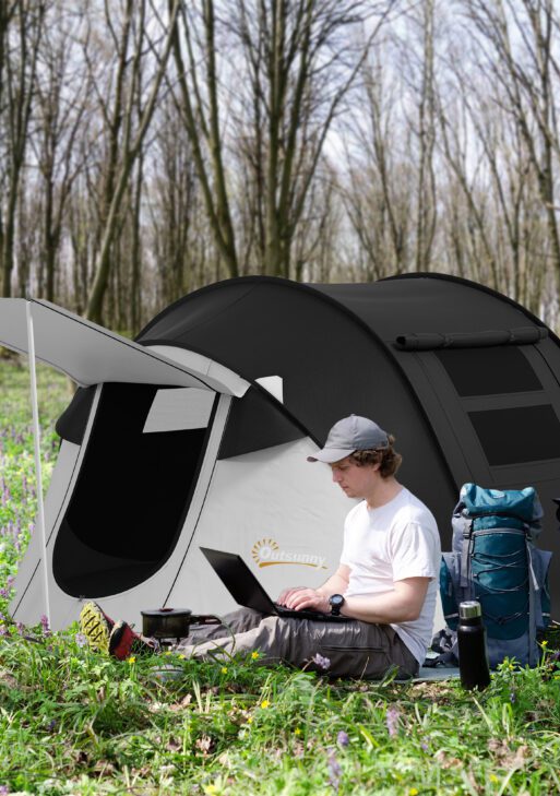 Pop Up Tent with Porch and Carry Bag, 3000mm Waterproof, for 2-3 People Camping Hiking, Black