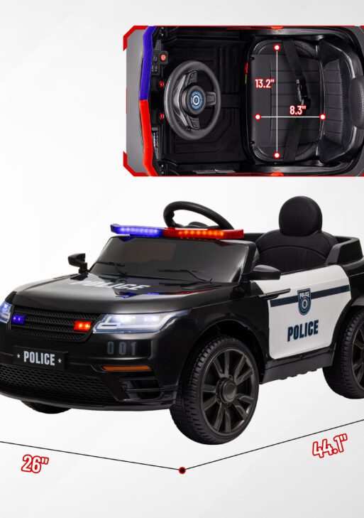 12V Kids Ride on Car w/ Remote Control, Siren, Light, Music, Spring Suspension, Horn & Transport Wheel, Black